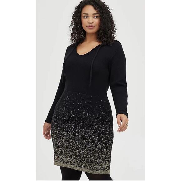 Torrid Women's 2X Lurex Black Metallic Gold Hoodie Sweater Dress Holiday Casual - Picture 1 of 10